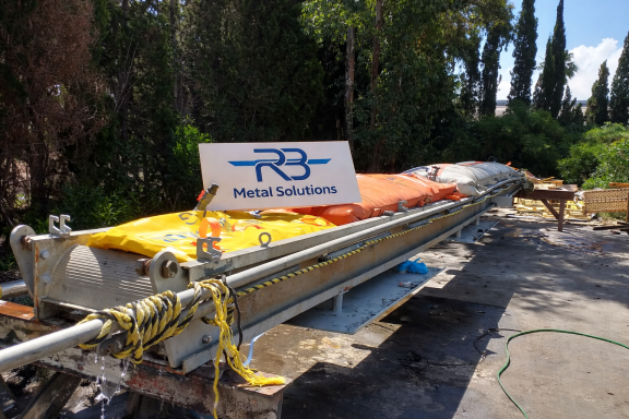 Completed aluminium gangway repair ready for installation, including structural alignment and finishing works.