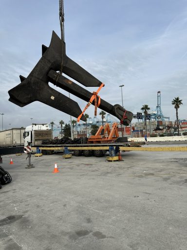 Anchor chain replacement operation on merchant vessel