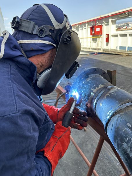 On-board marine pipe welding Marine piping welding repair carried out onboard vessel