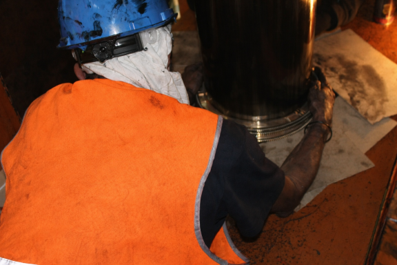 Marine engine component replacement during on-board overhaul